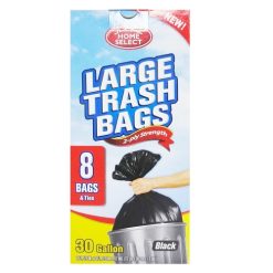 H.S Trash Bags 8ct 30 Gl Black-wholesale