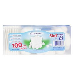 Clarisse Cotton 100ct 3 In 1 Combo Pack-wholesale