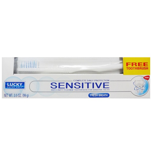 Lucky Toothpaste 3.5oz Sensitive W-Brush-wholesale Lucky Toothpaste 3.5oz Sensitive W-Brush-wholesale