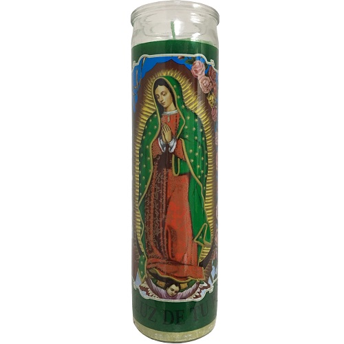 Candle 8in Green Virgen D-Guadalupe-wholesale Candle 8in Green Virgen D-Guadalupe-wholesale