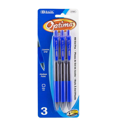 Optima Pens Oil Gel 3pk Blue-wholesale Optima Pens Oil Gel 3pk Blue-wholesale