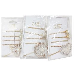 Hair Metal Snaps 5pc Gold W-Pearls-wholesale