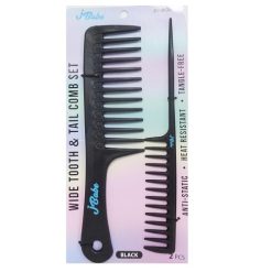 Hair Comb Set 2pk Tail & Wide Tooth Blck-wholesale