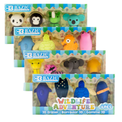Eraser Set 4pk Wildlife Asst-wholesale