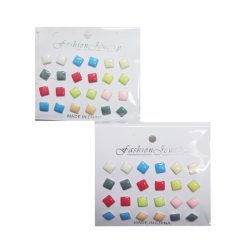 Stud Earrings Square 12pair Asst Clrs-wholesale