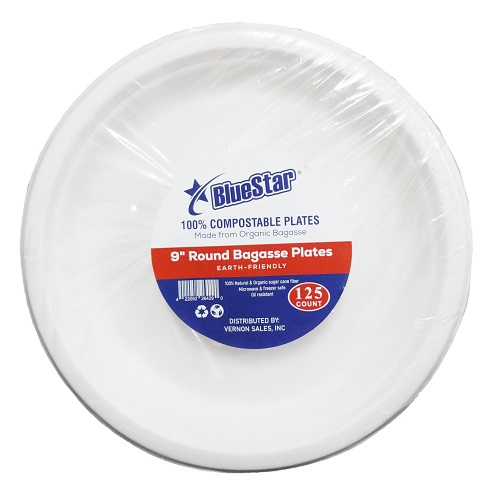 Blue Star Bagasse Plates 125ct 9in-wholesale Blue Star Bagasse Plates 125ct 9in-wholesale