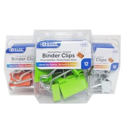 Binder Clips 12ct Asst Size & Clrs-wholesale