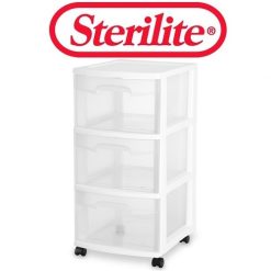 Sterilite 3 Drawer Cart Md Wht W-Wheels-wholesale