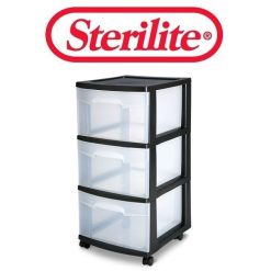 Sterilite 3 Drawer Cart Md Blk W-Wheels-wholesale