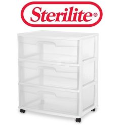 Sterilite 3 Drawer Cart Wht W-Wheels Wid-wholesale