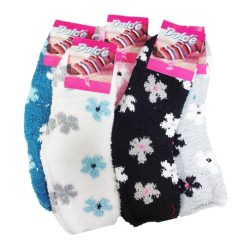 Ladies Cozy Socks Flower Design Asst Clr-wholesale