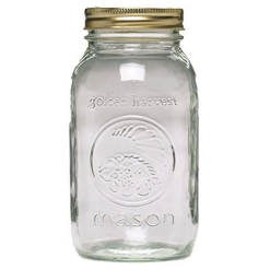 Mason Jar Glass 1 Ltr W-Lid Gold Metal-wholesale