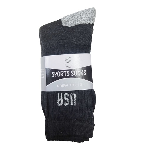 Mens Socks Crew 3pk 10-13 Black-wholesale Mens Socks Crew 3pk 10-13 Black-wholesale