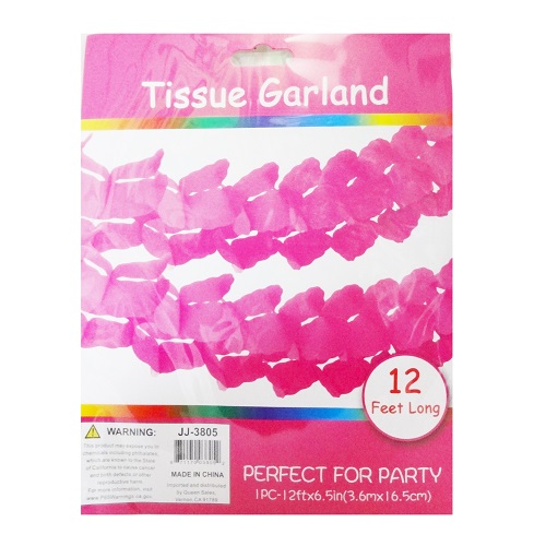 Tissue Paper Garland 12Ft Hot Pink-wholesale Tissue Paper Garland 12Ft Hot Pink-wholesale