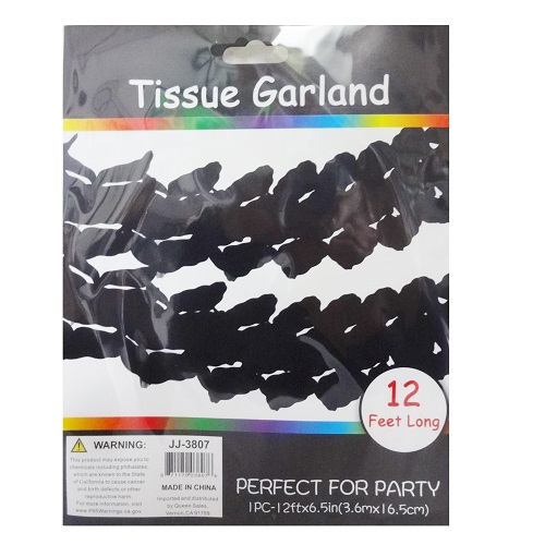 Tissue Paper Garland 12Ft Black-wholesale Tissue Paper Garland 12Ft Black-wholesale