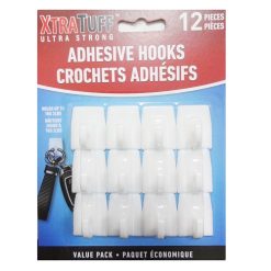 Xtra Tuff Adhesive Hooks 12pc White-wholesale
