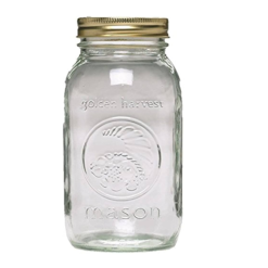 Mason Jar Glass 16.9oz W-Lid Gold Metal-wholesale
