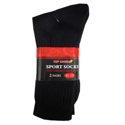Crew Sport Socks 2pk 10-13 Black-wholesale