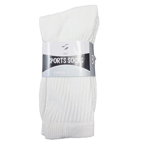 Mens Crew Socks 3pk 9-11 White-wholesale Mens Crew Socks 3pk 9-11 White-wholesale