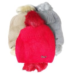 Ladies Beanie W-Pom Pom Asst Clrs-wholesale