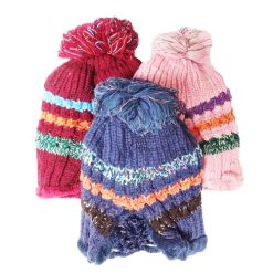 Ladies Beanie Knitted W-Stripes Asst-wholesale