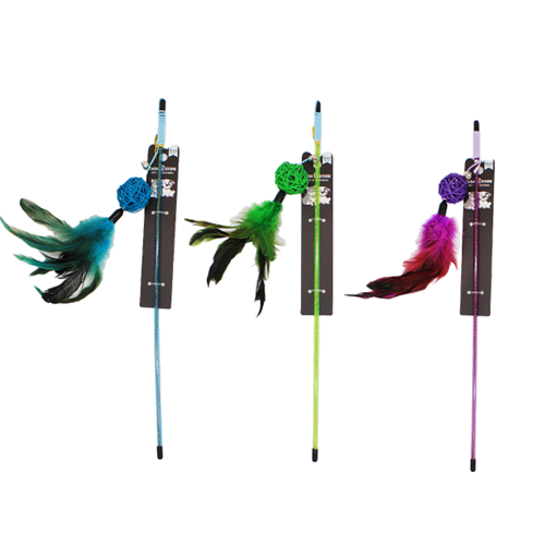 Pet Toy Cat Stick W-Ball 18in Asst Clrs-wholesale Pet Toy Cat Stick W-Ball 18in Asst Clrs-wholesale