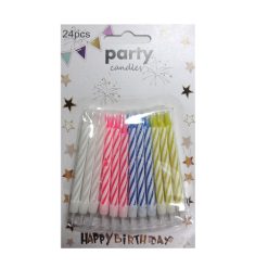 Birthday Candles 24ct W-Holder Asst Clrs-wholesale