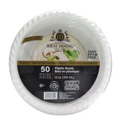 Ideal Plastic Bowls 12oz 50ct White-wholesale