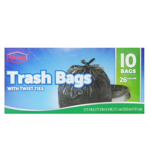Ri-Pac Trash Bags 10ct 26 Gl Black-wholesale Ri-Pac Trash Bags 10ct 26 Gl Black-wholesale
