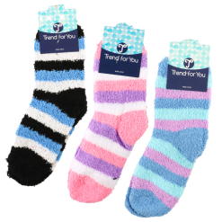 Ladies Socks Cozy Stripes Asst Clrs-wholesale