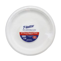 Blue Star Bagasse Plates 25ct 10in-wholesale