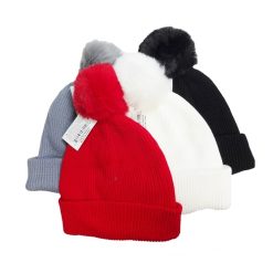Ladies Winter Beanie W-Pom Pom Asst Clrs-wholesale