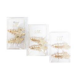Hair Metal Snaps 2pc Gold W-Pearls-wholesale