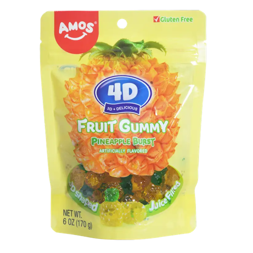 Amos Gummy Pineapple Burst 4D 6oz-wholesale Amos Gummy Pineapple Burst 4D 6oz-wholesale
