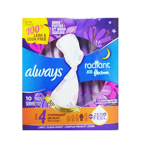 Always Maxi Pads 10ct Radiant Overnight-wholesale Always Maxi Pads 10ct Radiant Overnight-wholesale