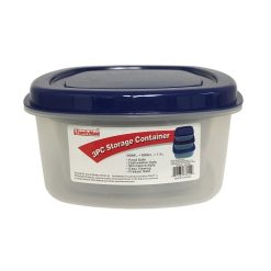 Food Container 3pc Squre Blue Clr Lid-wholesale