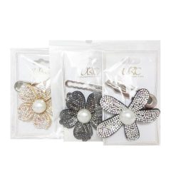 Hair Metal Snaps 2pc Flower W-Pearl-wholesale