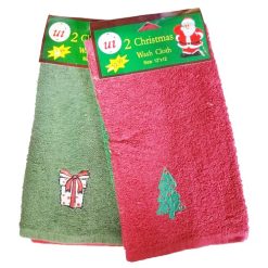 X-Mas Wash Cloths 2pk 12X12 Asst Clrs-wholesale