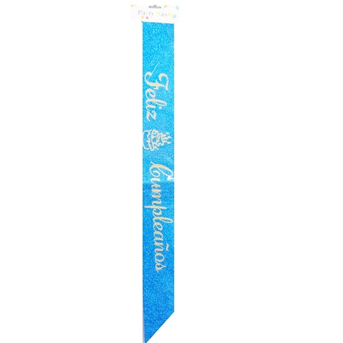 Birthday Sash 3.7X63 Blue FELIZ CUMPLEA-wholesale Birthday Sash 3.7X63 Blue FELIZ CUMPLEA-wholesale