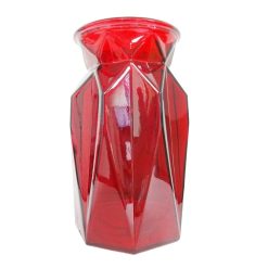 Vase Glass Diamond 7in Red-wholesale